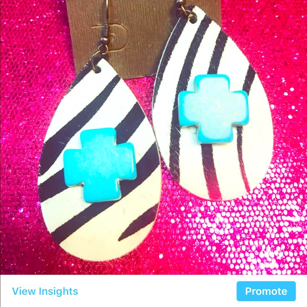 Zebra and turquoise faux earrings